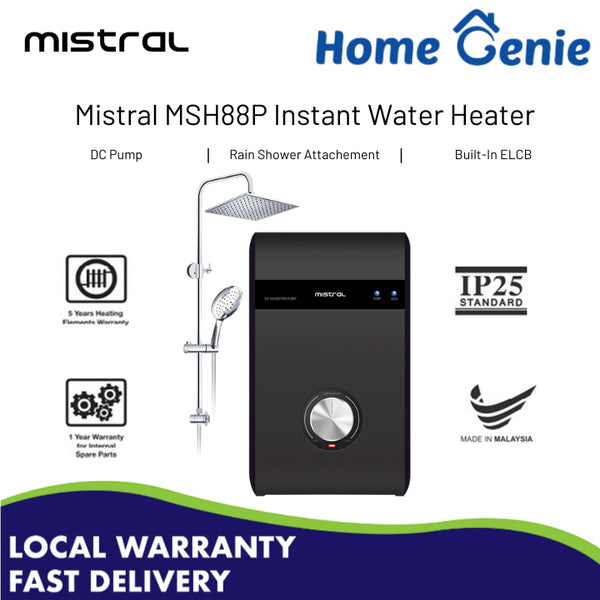 *Installation Available* Mistral MSH88P DC Pump Water Heater with Rain Shower Attachment and Column