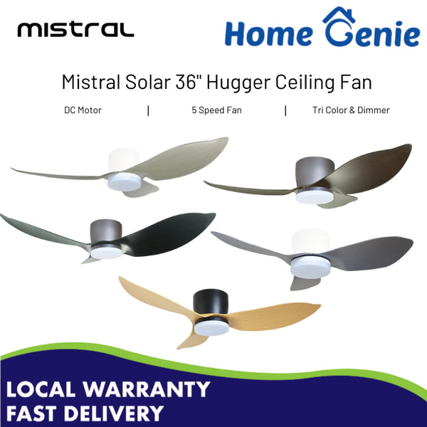 *Installation Available* Mistral Solar 36 Inch Ceiling Fan Hugger Series // 24w Tri-Tone Lamp, DC Motor, 5 Fan Speeds