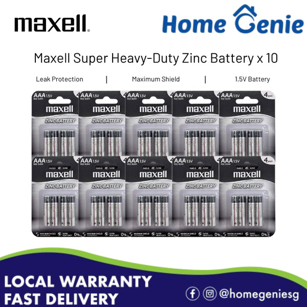 *Bundle of 10 Cards* Maxell AAA Zinc Battery 4 Piece per Pack 1.5V R03 SUM4 // Leak Protection, Super Heavy Duty