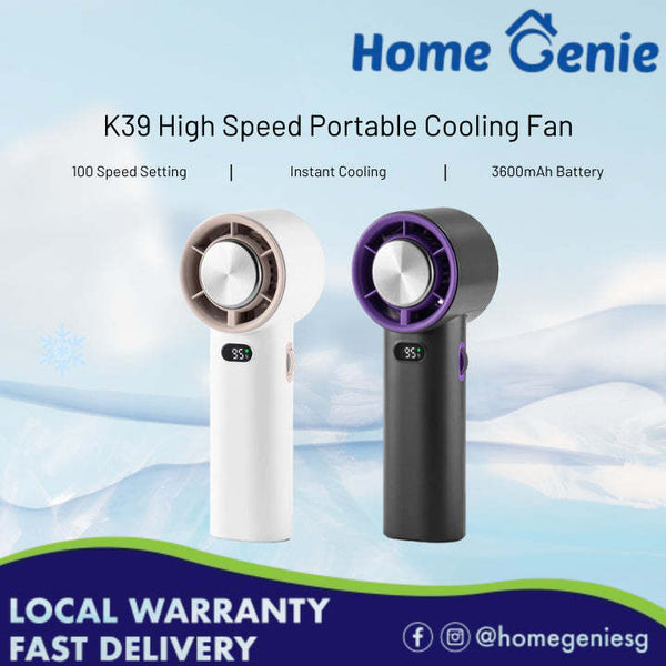 K39 High Speed Cooling Mini Handheld Fan with LED Display & 100 Adjustable Speed Settings, 3600mAh Battery