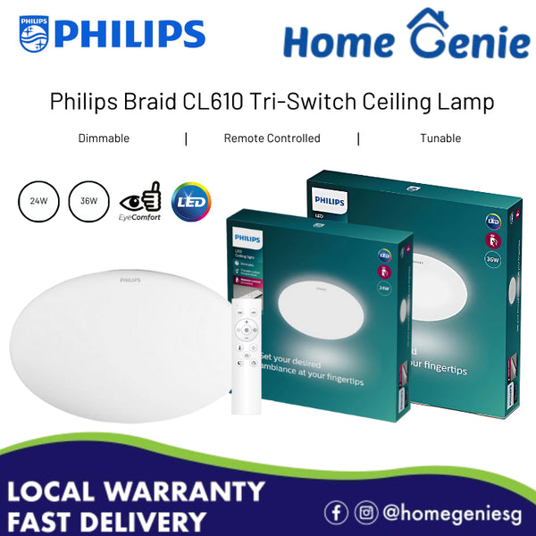 Philips Braid CL610 Tri-Color Ceiling Light with Remote Control | Tunable, Dimmable, Brightness Control