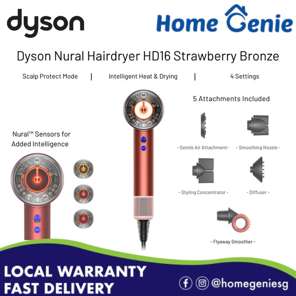 Dyson Nural™ Hair Dryer HD16 Strawberry Bronze (5 Attachments // Intelligent Dryer //2 Years Warranty)