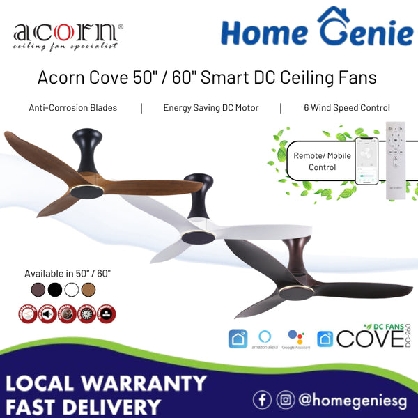 Acorn DC-260 Cove 50" / 60" Smart DC Hugger Ceiling Fan // Reversible // Timer // Smart Control