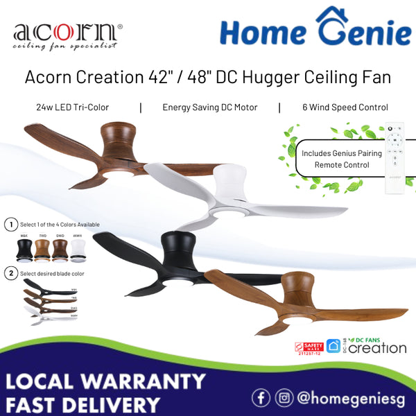 Acorn DC-168H Creation Hugger 42" / 48" Smart DC Motor Ceiling Fan with 20W Dimmable Tri-Color Light & Remote Control