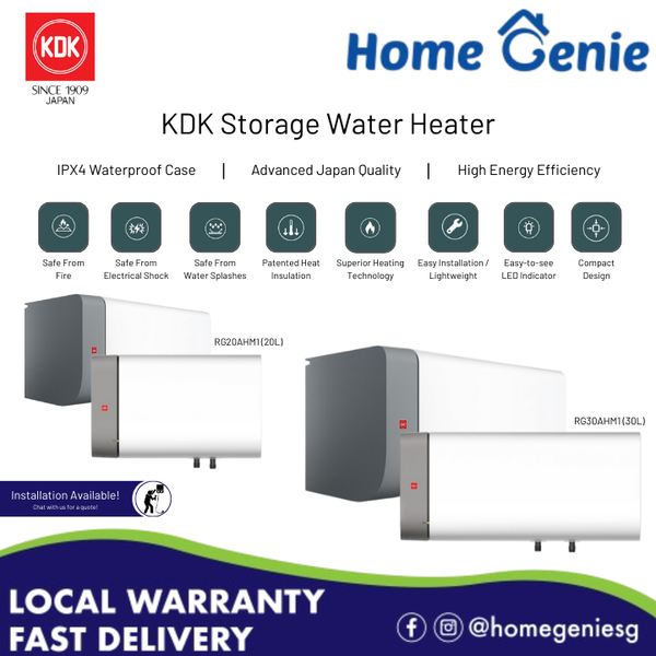 KDK Storage Water Heater 20L / 30L (RG20AHM1 / RG30AHM1) // Made in Japan with Instant ELB // 2 Years + 5 Years Warranty