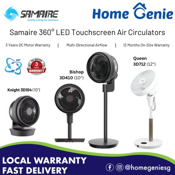 Samaire DC Motor Air Circulator 10" / 12" (Knight / Bishop / Queen) with LED Screen, 360° Rotatable Oscillation