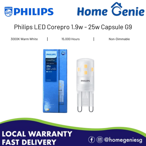 Philips Corepro LED Capsule 1.9w - 25w G9 Bulb 3000K // 15,000 Hours, Non-Dimmable