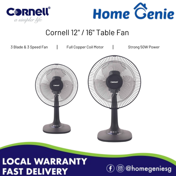 Cornell 12"/ 16" Table Fan CFNT22BK/ CFNT26BK 50W Copper Coil Motor // 1 Year Warranty