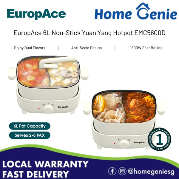 EuropAce 6L Non-Stick Yuan Yang Multi-Cooker Hotpot 1800W | EMC5600D