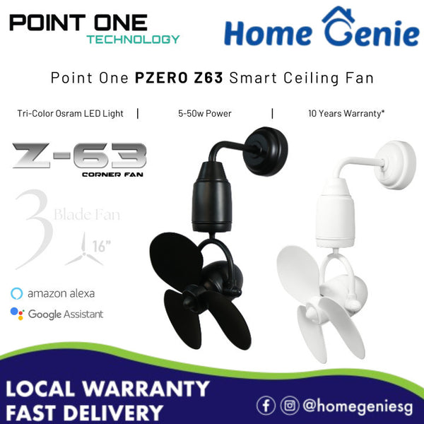 Point One Technology Z63 Wall/Ceiling Mount 16" Corner Fan (White & Black) // PZERO Series