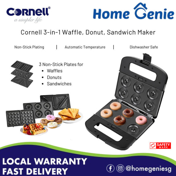 Cornell CSME1105S 3-in-1 Waffle, Donut & Sandwich Maker Non-Stick Coating Plate