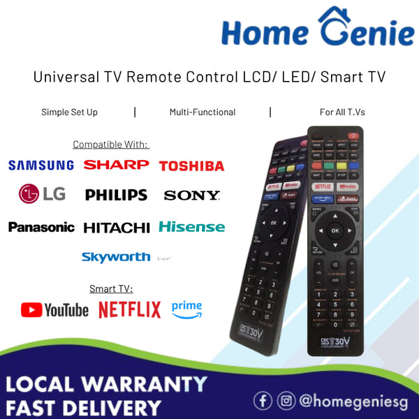 Universal TV Remote Control Replacement CRC One Up 1130V for LCD/ Smart TV // Netflix, Amazon Prime & Youtube