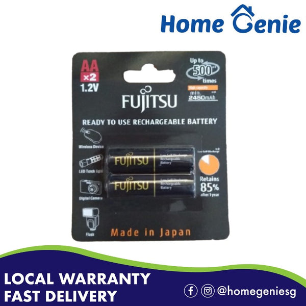 FUJITSU Premium High Capacity AA 2550mAh (Min. 2450) Rechargeable Battery (Pack of 2 Batteries) - Made in Japan