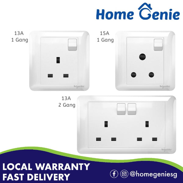 Schneider Affle Plus 13A/15A 250V 1/2 Gang Switch Socket, White