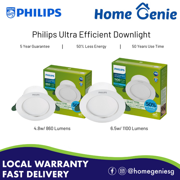 Philips Ultra Efficient LED Downlight 4.8w / 6.5w Recessed Diamond Cut Downlight // 6500k Cool Daylight