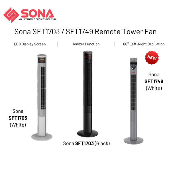 Sona 46" Tower Fan with Remote Control, Timer and LCD Display SFT1703 / 1719