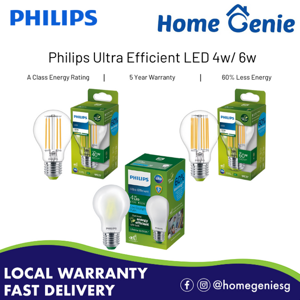 *5 Years Warranty!* Philips Ultra Efficient LED Bulb 2.3W-40W / 4W-60W Frosted E27 (Warm White, Cool White, Cool Daylight)