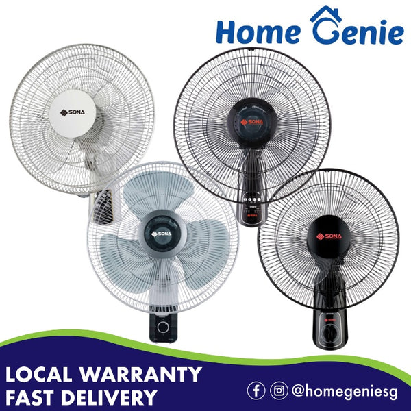 *Local Warranty* Sona Wall Fans 12" / 16" Blades, With/Without Remote, (Black/White/Grey Colours)