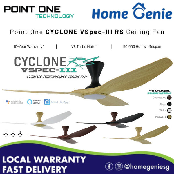 Point One Cyclone 3 - Blade Fan RS 46/52/60inch VSPEC III // Smart Wi-Fi Ceiling Fan with LED Light And Remote Control