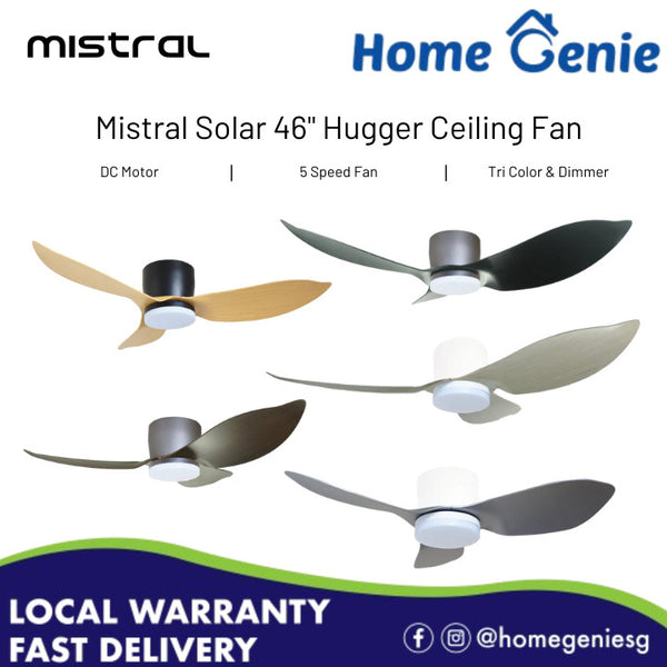 *Installation Available* Mistral Solar 46 Inch Ceiling Fan Hugger Series // 24w Tri-Tone Lamp, DC Motor, 5 Fan Speeds