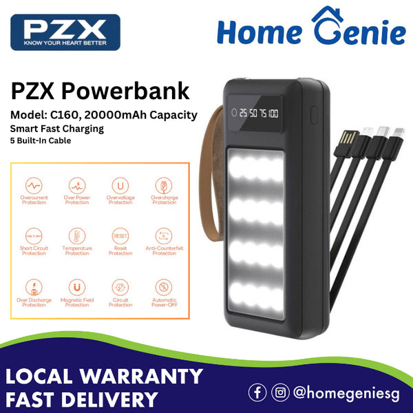 PZX Fast Charging Power Bank Inbuilt Cable Powerbank 20000mAh 5 in 1 Compact Portable Charger