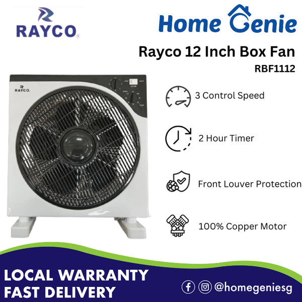 Rayco 12 Inch Louver Inch Box Fan RBF1112 With Timer Portable Desk Fan