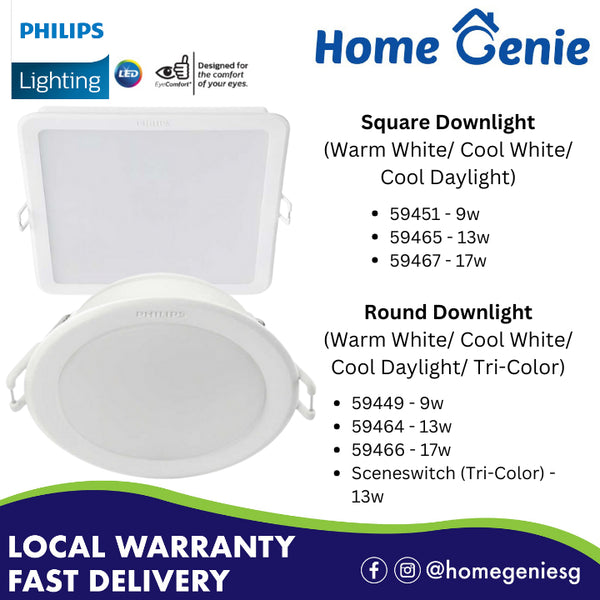 Philips Meson LED Downlight 6w/9w/13w/17w/21w, Round/Square, DL/WW/CW/Tri-Color (Authentic!)