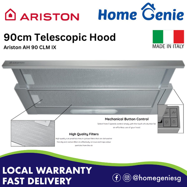 *Installation Available* Ariston 90cm Telescopic Hood AH 90 CLM IX Convertible Hood Extractor | Made in Italy