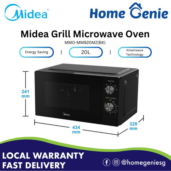 Midea MMO-MM920MZ(BK) 20L Solo Microwave Inverter, Xmartwave Microwave, Black, Smooth Shield Coating, Energy-saving