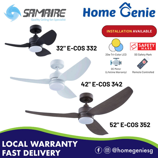 Samaire Ceiling Fan ECO 32"/42"/52" 3 Blades DC Ceiling Fan with Remote and Tri-Color LED