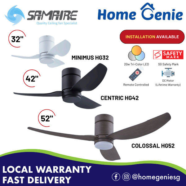 Samaire Ceiling Fan HUGGER 32"/42"/52" 3 Blades DC Ceiling Fan with Remote and Tri-Color LED