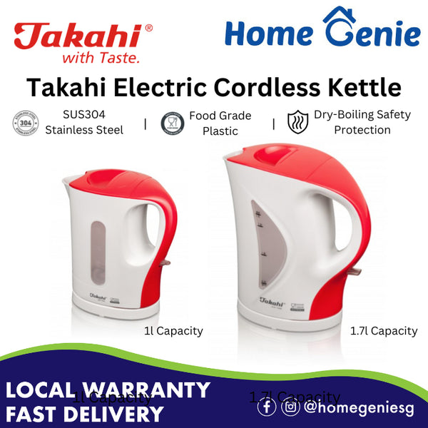 Takahi Electric Cordless Kettle 1L / 1.7L (Model: 1001/ 1701) SUS Stainless Steel Food Grade Protection Dry Boil Safe