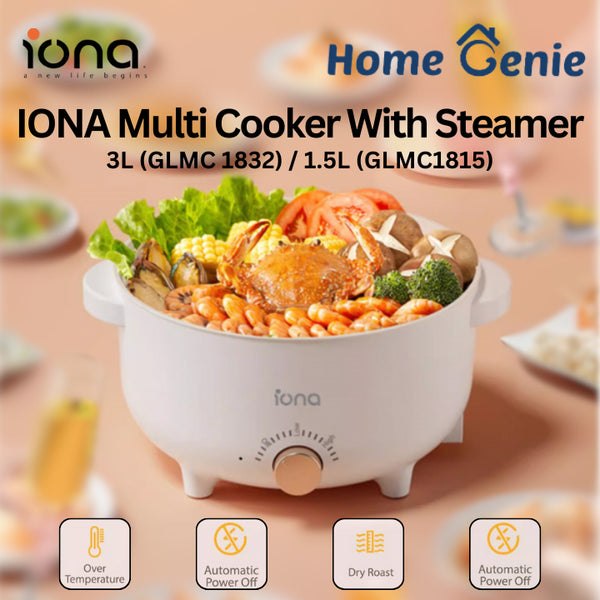 Iona 3.0L / 1.5L Electric Multi Cooker With Steamer GLMC1832/ GLMC1815 for Steamboat, Stir-Fry, Deep-Fry, Stew & Steam.