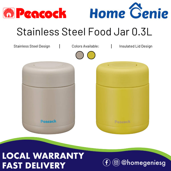 [SG Stock] Peacock LKD-30 Y Food Jar Stainless Steel (300 ml) - Sand Beige / Citron Yellow