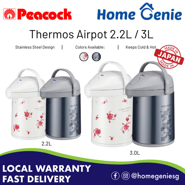 [Made In Japan!] Peacock MPP-22 /30 FLC Thermal Pot, Thermos, Air Pot, (2.2 L/ 3L), Glass, Heat Retention - SG Stock