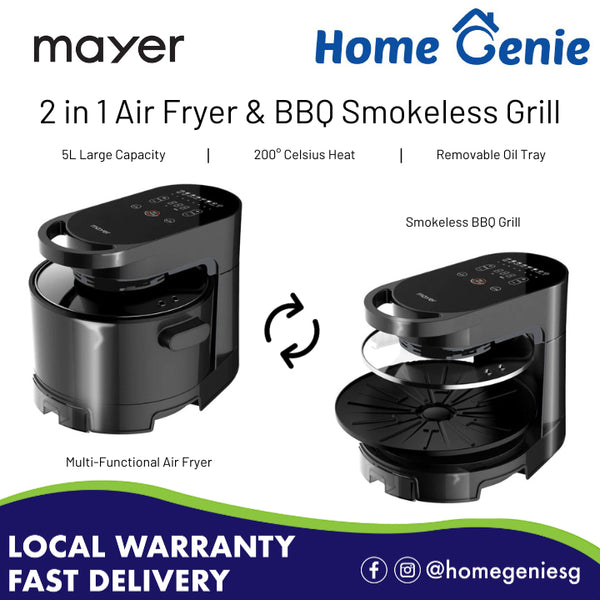 Mayer 2 In 1 Multipurpose Air Fryer & Smokeless BBQ Grill 5L Capacity (MMAFG58)