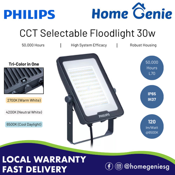 Philips CCT Selectable Floodlight 30w Tri-Color In One (Warm White/ Neutral White/ Cool Daylight) // 50,000 Hrs, IP65