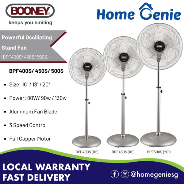 Booney Stand Fan Powerful Oscillating Air Circulator Aluminum Fan (16"/ 18"/ 20") - BPF400F|| BPF450S || BPF500S