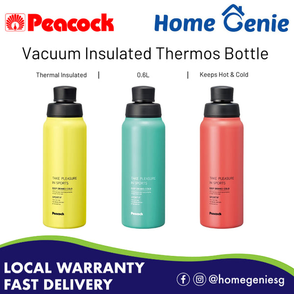 Peacock AJD-61 Vacuum Insulated Sports 0.6L Stainless Steel Water Bottle