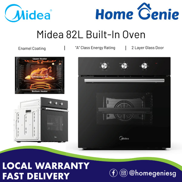 Midea 82L Built-In Convectional Oven (MBI-65M40-SG) - 2 Layer Glass Door, A Class Energy Rating, Top & Bottom Heater