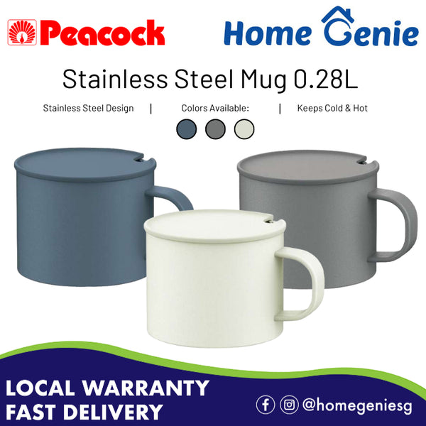 Peacock (ANA-28) Stainless Steel Mug - 0.28L Dark Blue/ Grey/ White