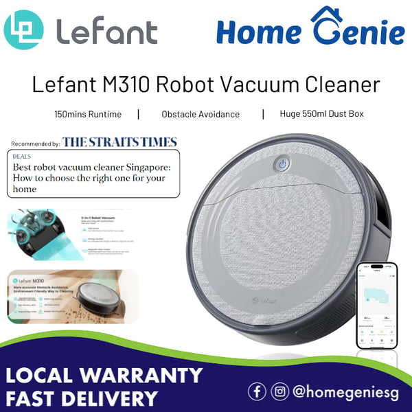 Lefant M310 Robotic Vacuum - 7.9cm Thin, 140-Mins Runtime, 550ml Dustbox , 2 Years Local Warranty