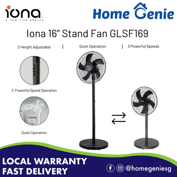 Iona GLSF169 16" Stand Fan 3 Speed 5 Blade Adjustable Electric Tatami Stand Fan