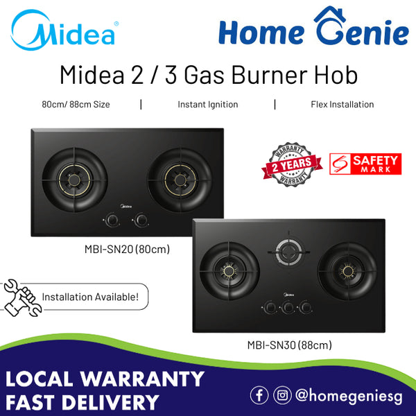 *Installation Available* Midea 2 Burner / 3 Burner Gas Hob (TG/ LPG) - MBI-SN20 (80cm) / MBI-SN30 (88cm)