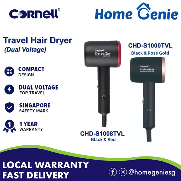 Cornell Travel Hair Dryer (Dual Voltage) CHD-S1008TVL (Black & Red) / CHD-S1000TVL (Black & Rose Gold)