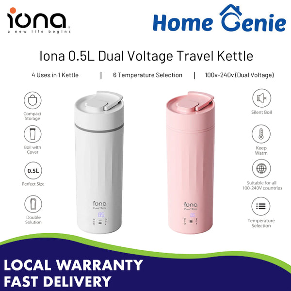 Iona GLTK303 0.5L Travel Kettle Dual Voltage | Stainless Steel 6 Pre-Set Temperature