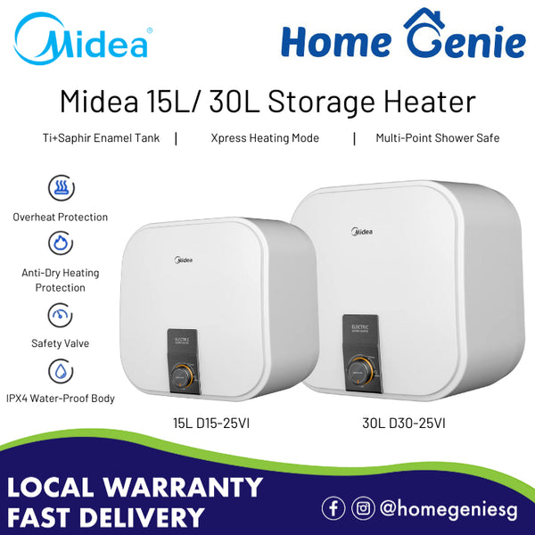 Midea 15L/ 30L White Electric Storage Heater (D15-25VI/ D30-25VI) // 1 Year Warranty